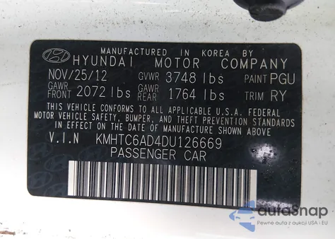 2013 Hyundai Veloster Base W/Gray z USA, uszkodzony, nr VIN KMHTC6AD4DU126669